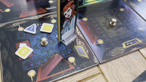 Animated view of room tiles turning in Horror in the Library