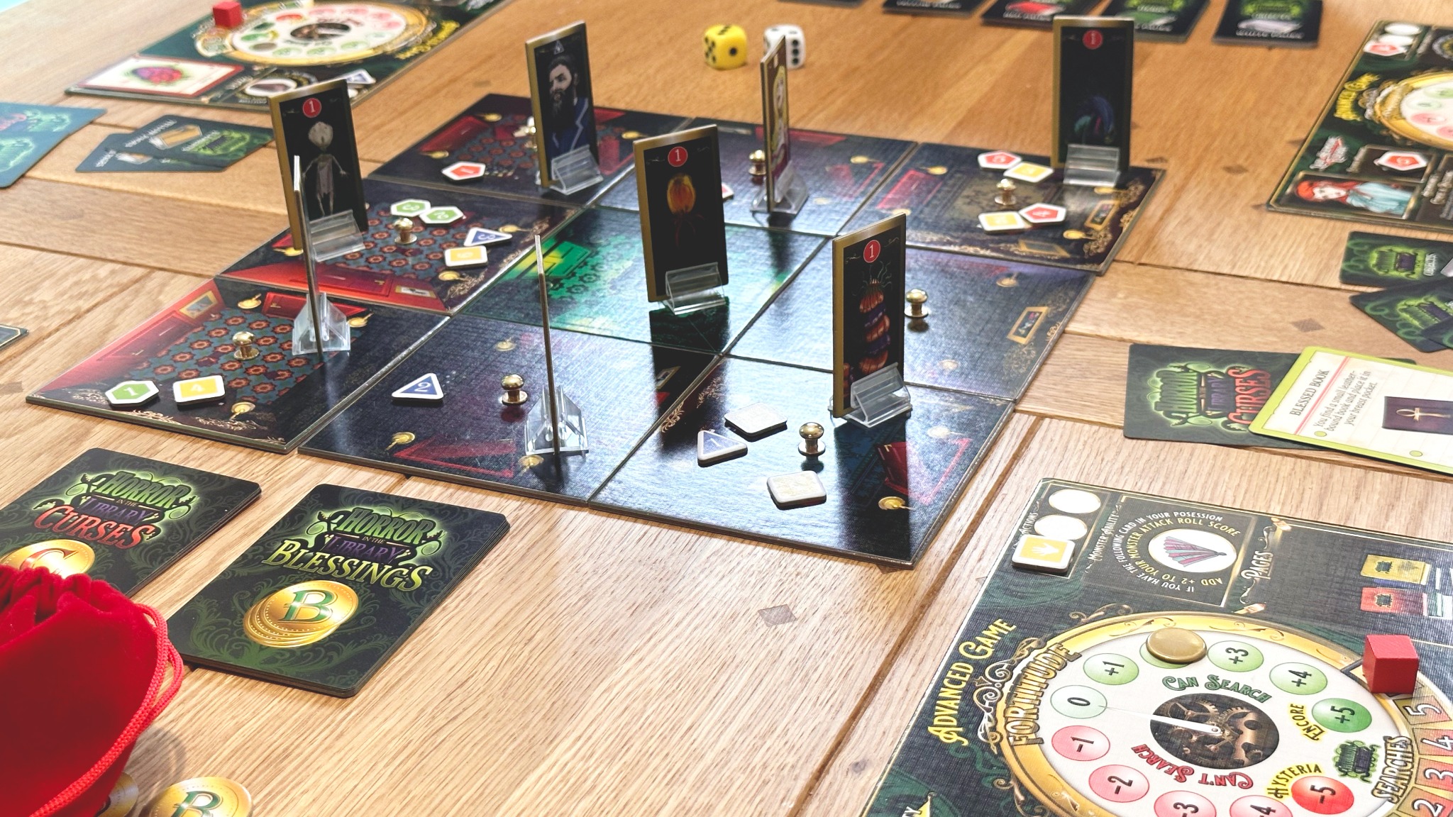 Horror in the Library room tiles and components in play